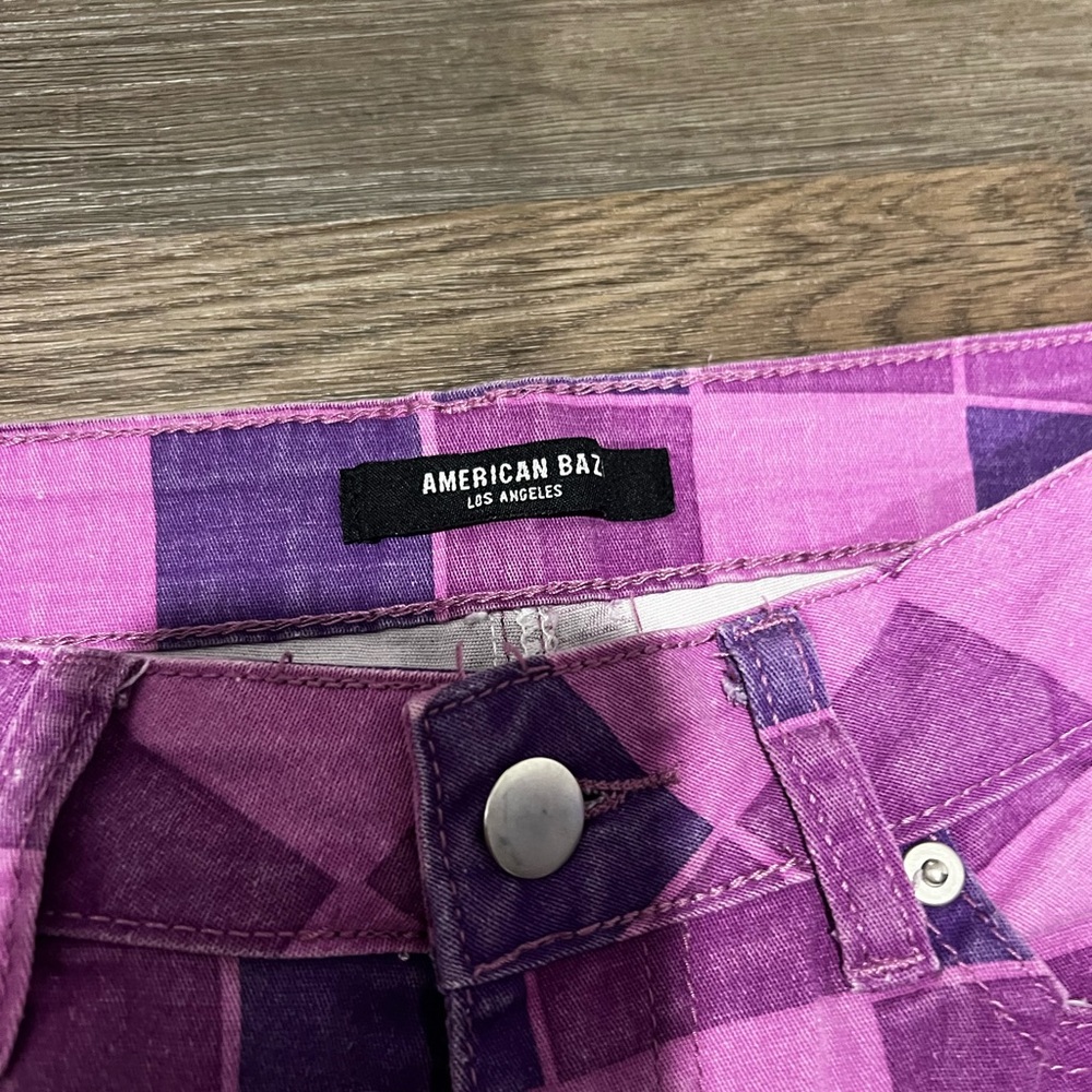 Purple Checkered Extreme Flare Pants - Picture 4 of 4